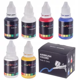   Akril Airbrush Festékkészlet – 4 Alapszín Tisztítóval és Hígítóval
