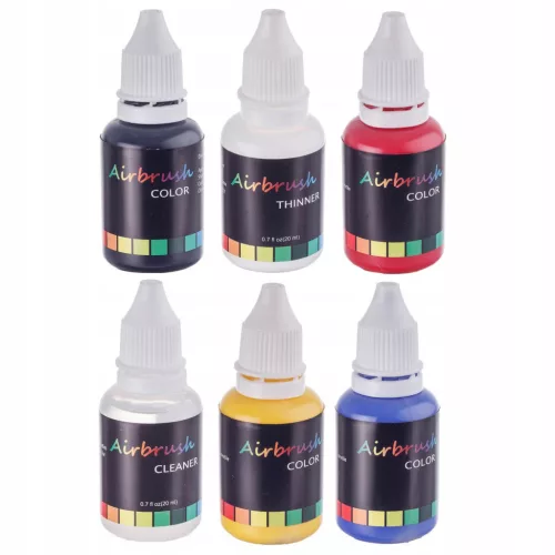 Akril Airbrush Festékkészlet – 4 Alapszín Tisztítóval és Hígítóval