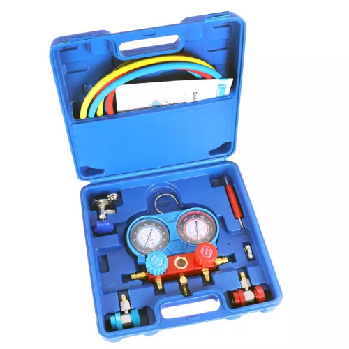 Professzionális R134a klímateszter és töltő készlet manométerrel