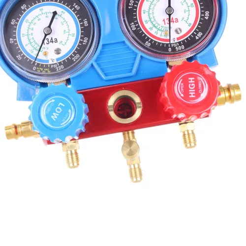 Professzionális R134a klímateszter és töltő készlet manométerrel