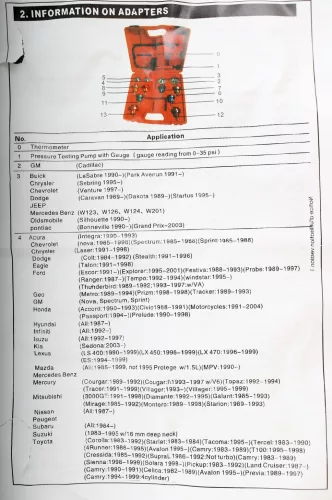 LT-A1025 Hűtőrendszer Tömítettség Vizsgáló Készlet, 14 részes