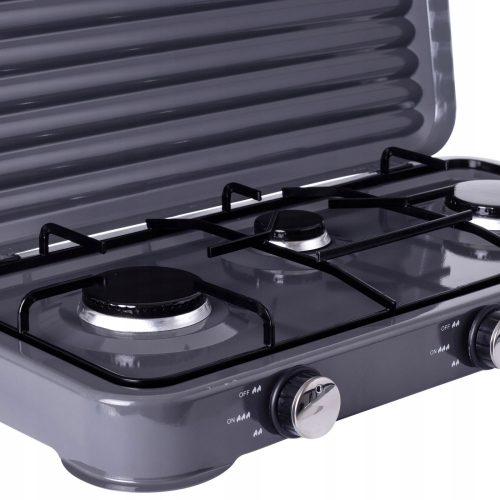 Hordozható 3 égős gázfőzőlap szélfogó fedéllel és bekötőszettel, 5.5 kW
