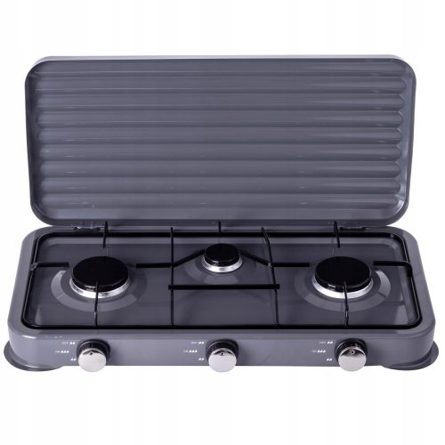 Hordozható 3 égős gázfőzőlap szélfogó fedéllel és bekötőszettel, 5.5 kW