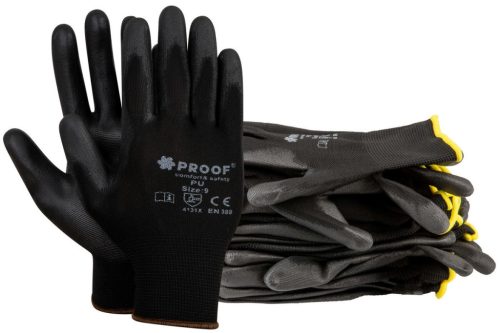 Fekete Poliuretán Munkakesztyű, 9-es méret