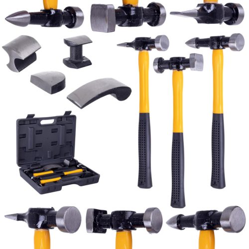Technic HD-100 7 darabos autó karosszéria javító készlet, üvegszálas nyelű kalapácsokkal, szénszálas nyelekkel