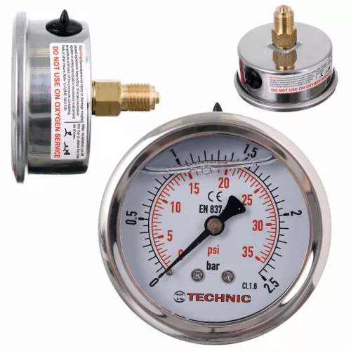 TC Technic Glicerines Nyomásmérő Óra 63mm, 0-6 Bar