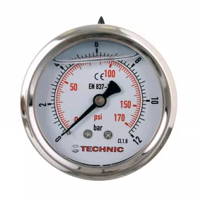 TC Technic Glicerines Nyomásmérő Óra, 63 mm, 0-12 Bar