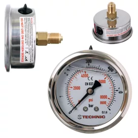   TC Technic Glicerines Nyomásmérő 63mm, 1/4" Hátul, 0-600 Bar