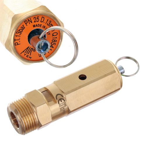 Biztonsági szelep kompresszorhoz - 3/4" menetes, 13 bar, Air Tek - Sárgaréz, 14521 l/perc átfolyás
