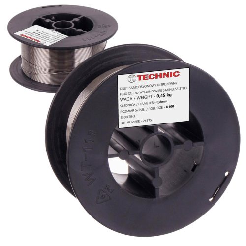 Rozsdamentes Acél Önárnyékoló Hegesztő Huzal - 0,45 kg, D100 Orsón, Átmérő: 0,8 mm, Szerelési Átmérő: 16 mm, E308LT0-3, Magasszakítószilárdság