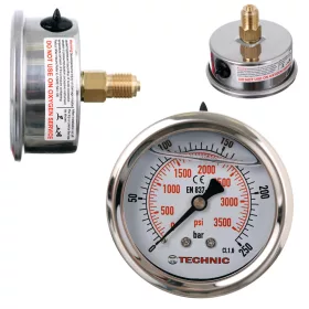   TC Technic 63mm Glicerines Nyomásmérő, 0-250 bar, Hátsó 1/4" Csatlakozás