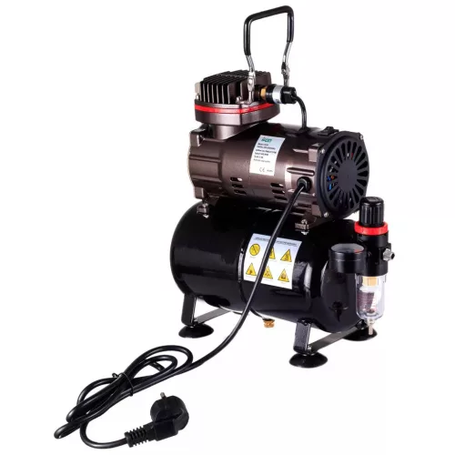 Airbrush kompresszor 3 literes tartállyal, reduktor szűrővel - olajmentes kompresszor 23l/perc teljesítménnyel (csomagolás nélküli)