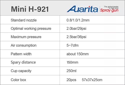 Auarita H-921 HVLP Mini Szórópisztoly 1.0 mm fúvókával