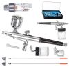 Professzionális oldalsó tartályos airbrush festékszóró készlet vízleválasztó szűrővel - Technic HS-34KF (Fúvókaméret: 0,2 mm, 0,3 mm, 0,5 mm, Tartály: 7 ml fém, 22 ml üveg)