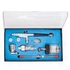 Professzionális oldalsó tartályos airbrush festékszóró készlet vízleválasztó szűrővel - Technic HS-34KF (Fúvókaméret: 0,2 mm, 0,3 mm, 0,5 mm, Tartály: 7 ml fém, 22 ml üveg)