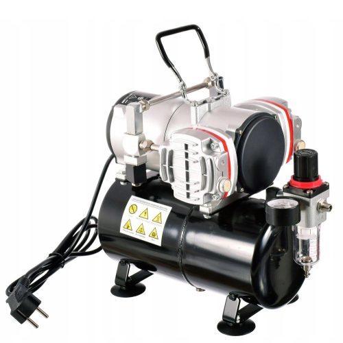 Kétdugattyús Nagy Teljesítményű Airbrush Kompresszor Vízelválasztóval, 46 L/perc – TC Technic AS28A