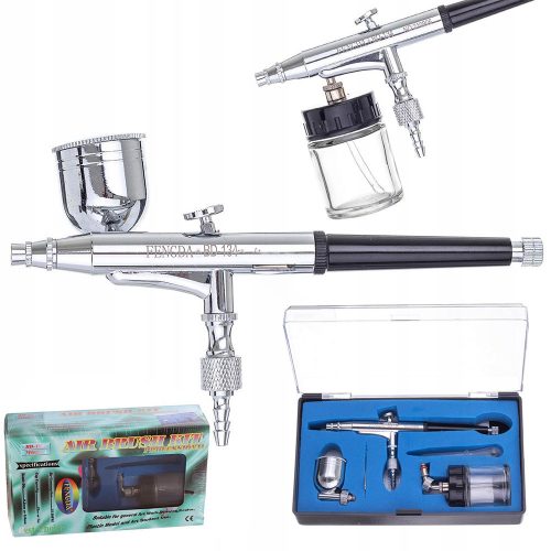 Airbrush Festékszóró 2 Tartállyal - FENGDA BD-134 0,3 mm Fúvókával