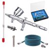 Fengda BD-180k Airbrush Készlet 0,2 mm-es és 0,3 mm-es Fúvókákkal, 1,8 m Tömlővel és 1/8" x 1/4" Reduktorral