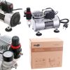 Modellező Airbrush Kompresszor Beépített Ventilátorral Fengda AS18-2S, 0,2-1,0 mm-es Fúvókák, 1/6 LE (125 W), 20-23 l/perc Levegőteljesítmény