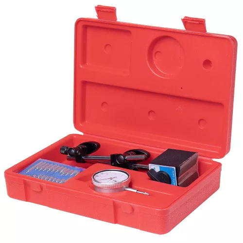 Precíziós mérőóra készlet mágneses állvánnyal és 22 db adapterrel, 0-10mm