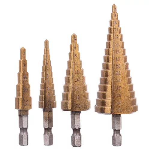 Kúpos Lépcsős Fúrószár Készlet Fémhez, HSS TiN, 3-32 mm