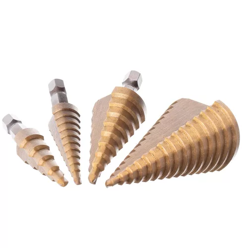 Kúpos Lépcsős Fúrószár Készlet Fémhez, HSS TiN, 3-32 mm