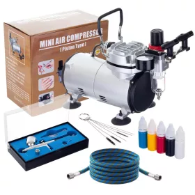  Professzionális Airbrush Szett 125W Kompresszorral és Festékekkel