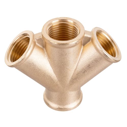 Sárgaréz elosztó pneumatikus rendszerekhez 3+1 csatlakozóval, 1/2" bemeneti és kimeneti menetekkel, Technic W04