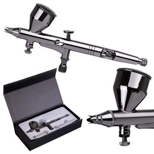 Professzionális Airbrush Festőpisztoly Horganyzott Rézből, 0,3 mm-es Fúvókával, 7 ml Tartállyal, Dupla Működésű, 1/8" Levegőcsatlakozóval - Technic X302 Szürke