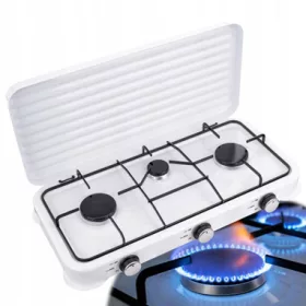   Hordozható 3 Égős Kemping Gáztűzhely Szélvédővel, 5.5 kW