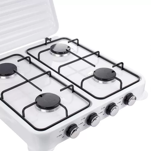 Négyégős Hordozható Gáztűzhely Kempingezéshez, 8.8 kW, Fehér