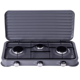   3 Égős Hordozható Kemping Gáztűzhely Szélvédővel, Szürke