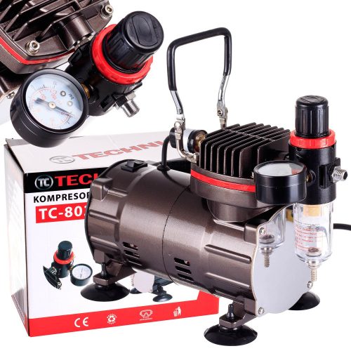 Professzionális Modellező Kompresszor TC Technic AS802 - Olajmentes, Csendes, Automatikus, 1/5 LE (~149W), Dugattyús