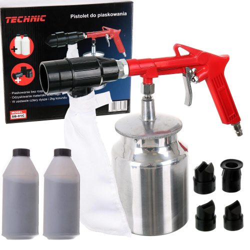 Technic SB-01C Homokfúvó Pisztoly Tartállyal és Visszagyűjtő Rendszerrel, 2 kg Korunddal