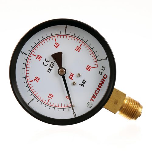 TC Technic Nyomásmérő 0-4 bar, Alsó Rögzítés, 100mm, 1/2 col, Pontossági osztály 1,6