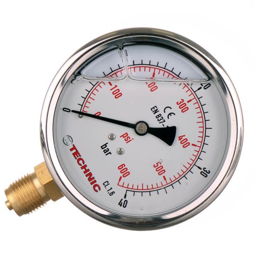 Manométer Glicerin Nyomásmérő 100mm 0-40 bar 1/2" Menetes Rögzítéssel