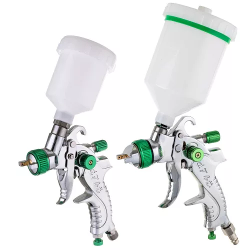TC Technic HVLP festékszóró készlet két pisztollyal (H-601 és H-602), 600 ml-es és 125 ml-es tartállyal, három fúvókával (0,8 / 1,4 / 1,7 mm)