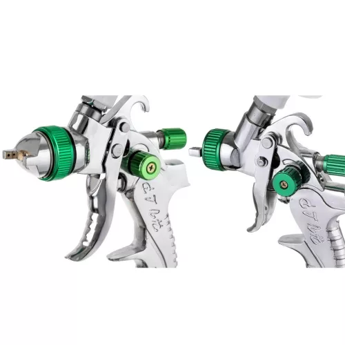 TC Technic HVLP festékszóró készlet két pisztollyal (H-601 és H-602), 600 ml-es és 125 ml-es tartállyal, három fúvókával (0,8 / 1,4 / 1,7 mm)