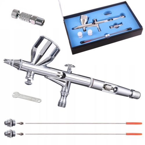 Modellező Airbrush Festékszóró Készlet 3 Fúvókával, Gyorscsatlakozóval, Kettős Működéssel és 7 cm<sup>3</sup> Tartállyal Technic HS-80KT