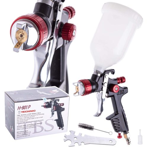 Festőpisztoly 1,7 mm-es Fúvókával, 600 ml LVLP Technika H-901P, 2-2,3 bar Nyomáshoz