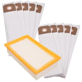 10x szintetikus mikroszálas porzsák + szűrő Karcher Nt 361 ECO 35/1 25/1 NT361 361/eco porszívókhoz (6.904-210.0/6.904-367.0 cikkszámok kiváltására)