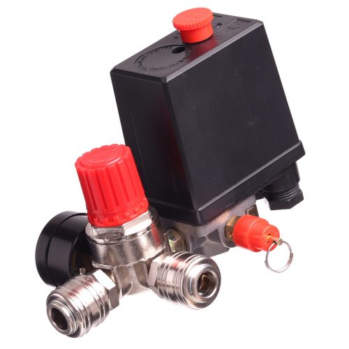 TC Technic PL-230-2 Kompresszor Nyomáskapcsoló Nyomásszabályzóval, 1/4", 2 Manométerrel
