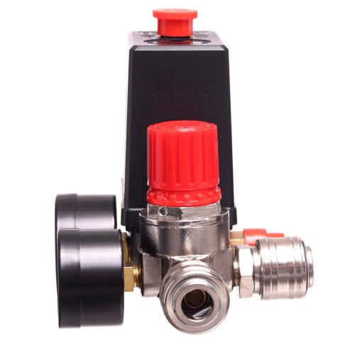 TC Technic PL-230-2 Kompresszor Nyomáskapcsoló Nyomásszabályzóval, 1/4", 2 Manométerrel