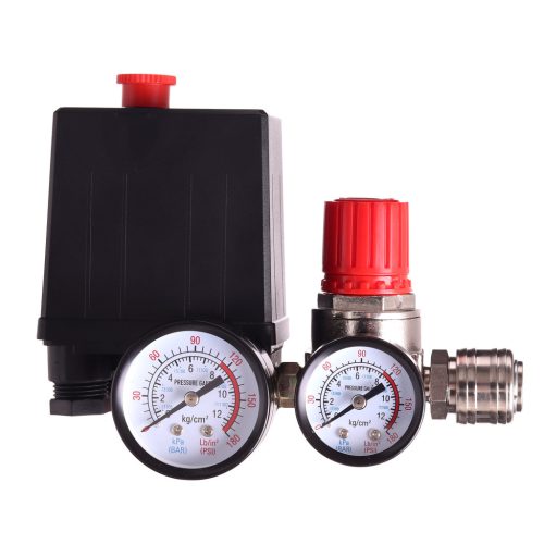 TC Technic PL-230-2 Kompresszor Nyomáskapcsoló Nyomásszabályzóval, 1/4", 2 Manométerrel