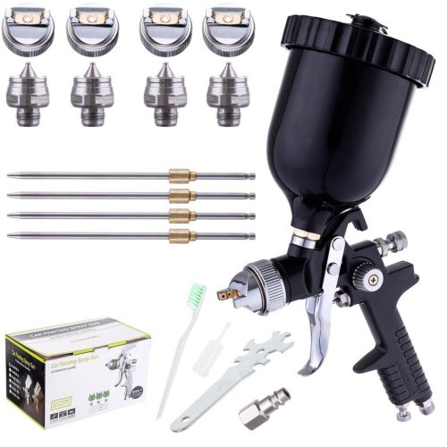 TC Technic Black H-827PK Szórópisztoly Készlet 4 db HVLP Fúvókával (1.4 mm, 1.7 mm, 2.0 mm, 2.5 mm)