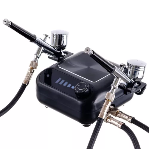 TC Technic HS-A9KBLACK Airbrush Készlet Kompresszorral és Két Festékszóróval