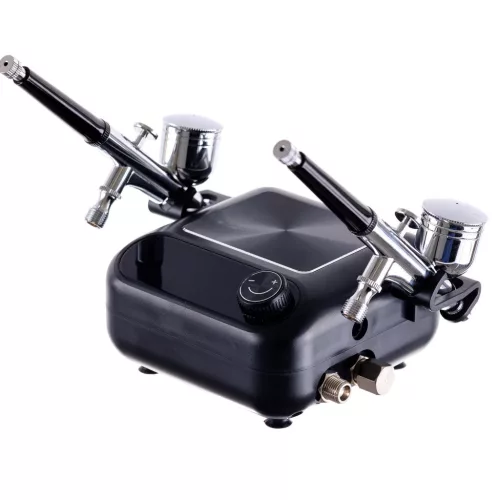 TC Technic HS-A9KBLACK Airbrush Készlet Kompresszorral és Két Festékszóróval